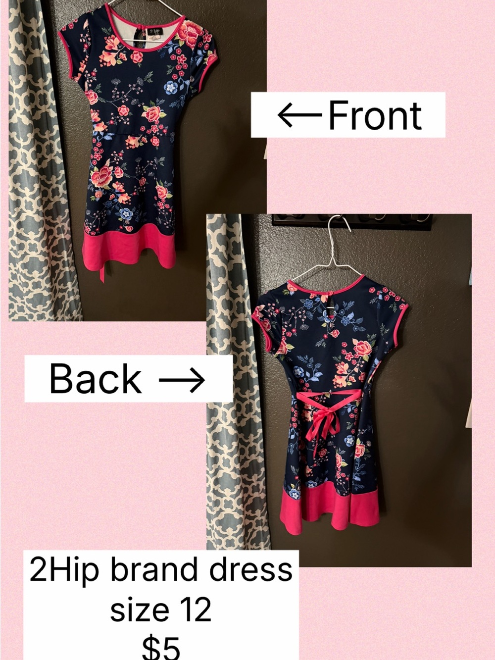 2h.i.p. Navy Floral Dress with Pink Trim